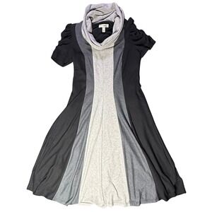 Dressbarn Ribbed Dress Cowl Neck Short Sleeve Color Block Casual Size‎ 12